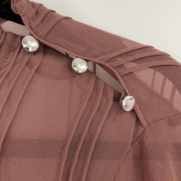 Wilfred Burgundy Chiffon Sheer Pleated Ruffle Collar Lourdes Blouse Size Medium - Picture 6 of 10